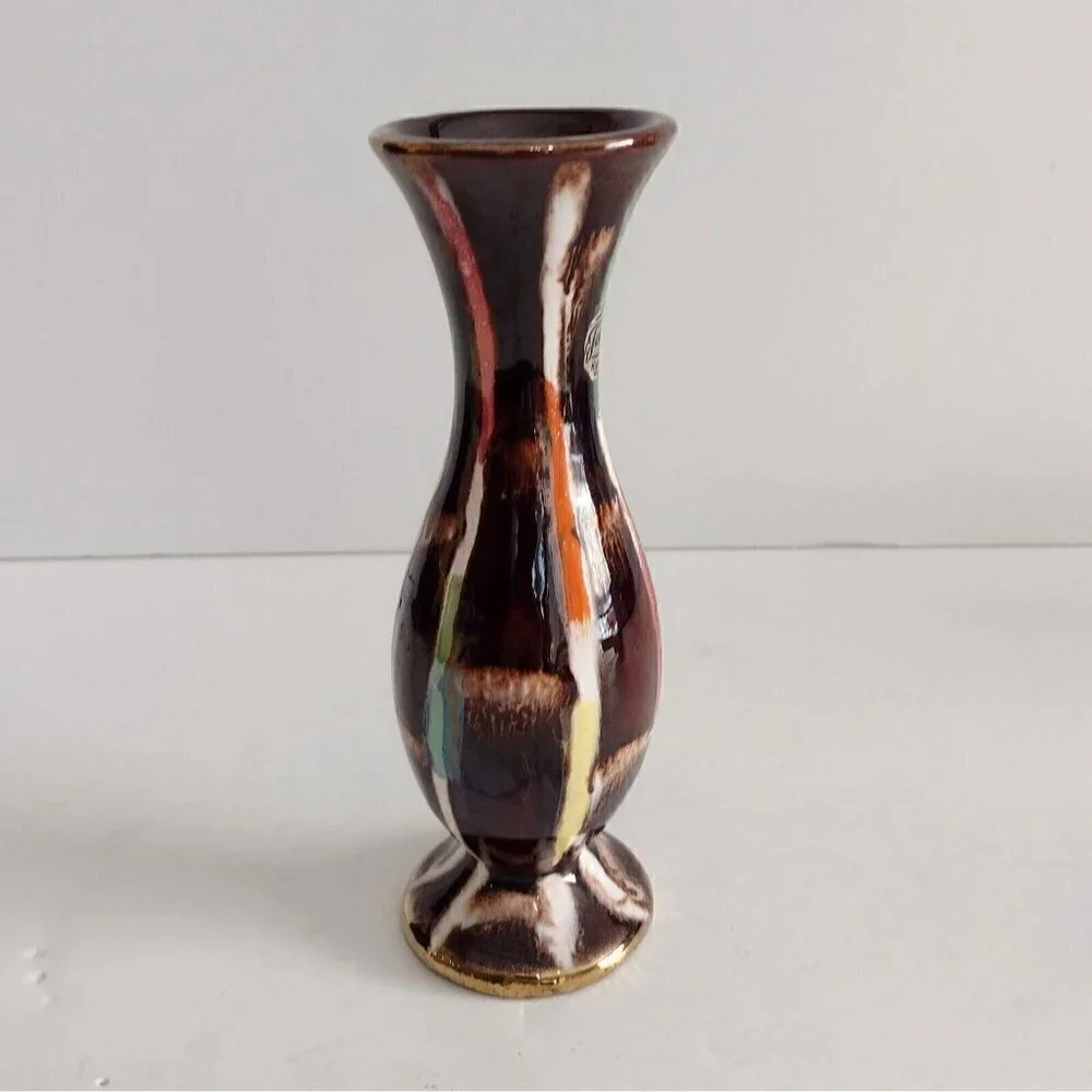 Vintage Jasbo Keramik Bud Vase Altotting Germany Brown Drip Glaze Mid Century